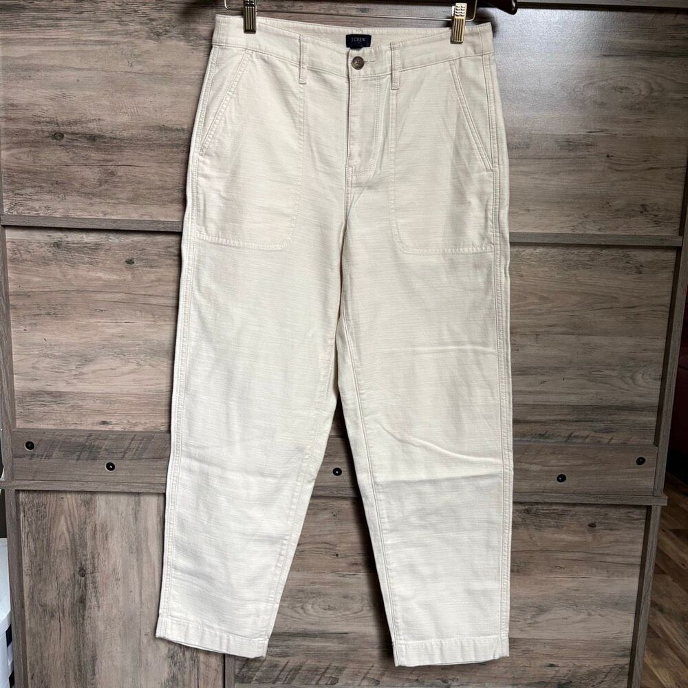 J.Crew 4 Tapered Wide Leg Cream Pants Double Stitch Y2K Coastal Boho Preppy